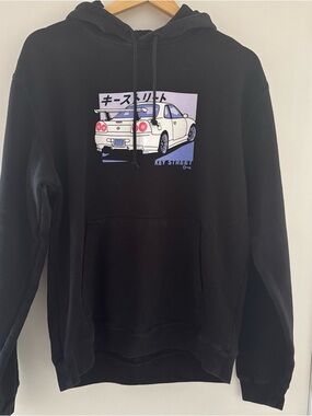 Black Graphic Hoodie - Car Illustration